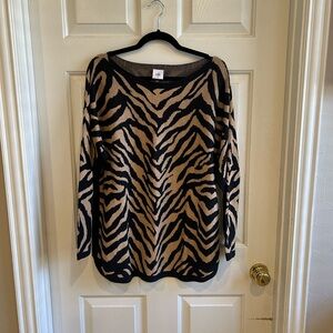 CAbi Animal-Print Scoop Neck Sweater - Black & Tan
